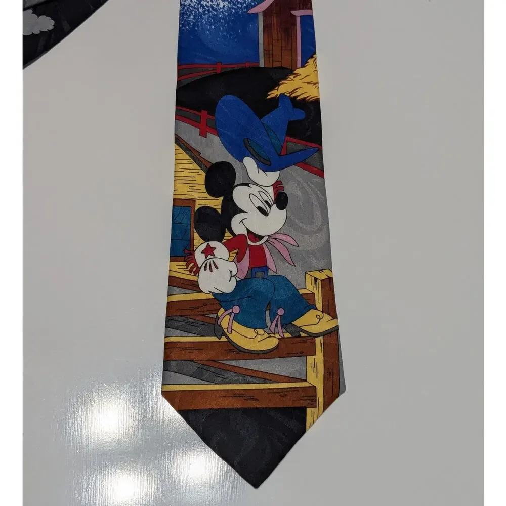 Vintage Disney Mickey Mouse Western Cowboy Tie Necktie 90s Cartoon Yeehaw